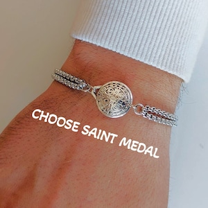 Catholic Saints Chain Bracelet Religious Bracelet Men Womens Christian Jewelry Gift St Benedict Michael Peregrine Christopher Padre Pio