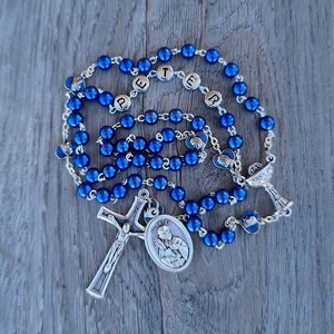 Boy&#39;s Communion Rosary, Name Rosary, Patron Saint, Blue Rosary, Holy Communion Rosary, Personalized Rosary, Boys Blue 1st Communion Rosary