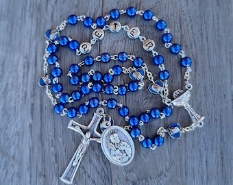 Boy&#39;s Communion Rosary, Name Rosary, Patron Saint, Blue Rosary, Holy Communion Rosary, Personalized Rosary, Boys Blue 1st Communion Rosary
