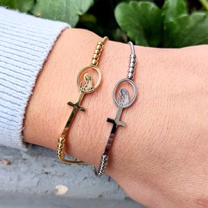 Gold und Silber Jungfrau Maria Charm Armband für Frauen - Jungfrau Maria Schmuck - minimalistische religiöse Armband verstellbare Armband