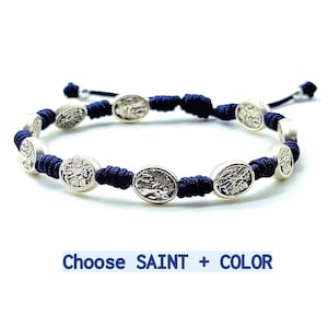 Knotted Cord Rosary Bracelet, CHOOSE YOUR SAINT, St Michael Bracelet, Patron of Military, St Francis, St Anthony, Padre Pio, Prayer Bracelet