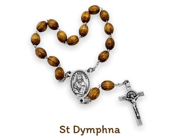 St Dymphna Car Rosary, Olive Wood Rosary, Auto Rosary, Mental Health Catholic Gift, Anxiety Relief, Pocket Rosary, Rear View Mirror Hanger