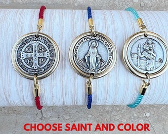 Pulsera de San Cristóbal, Pulsera de San Benito, Pulsera de Miraculoud, Pulsera de Cordón Simple, Medalla de Santo Católico, Regalo Católico, Protección