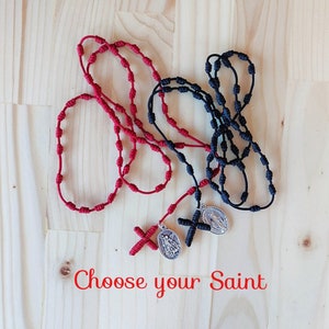 Knotted Cord Rosary, Simple Rosary, Patron Saint, Catholic Rosary, St Michael St Benedict St Christopher St Peregrine, Choose Your Saint
