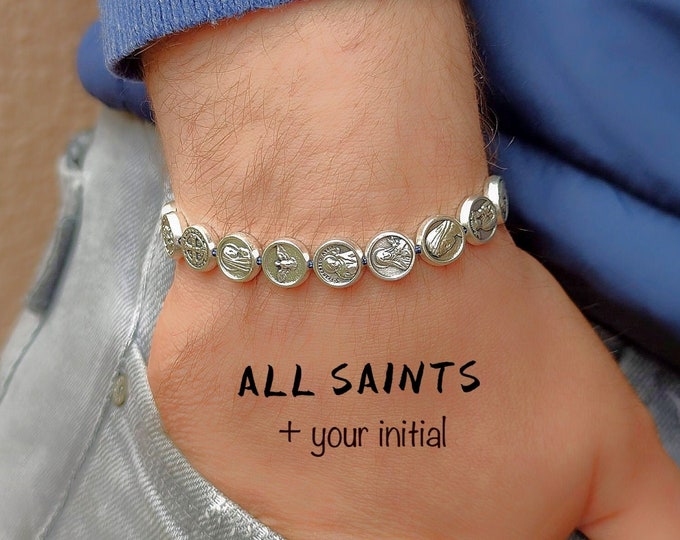 Catholic Saints Bracelet, Personalized Letter Bracelet, Initial Bracelet, Protection Bracelet
