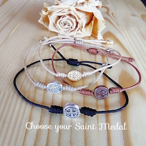 Simple Cord Bracelet, Catholic Saint Medal, St. Benedict, St. Michael, Miraculous Medal, Blessing Bracelet, Cooper Bracelet, Protection Gift