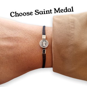 Saint Charm Simple Rope Bracelet Saint Bracelet Religious Gift For Men Women Kids Minimalist Jewerly St Michael St Benedict Mitaculous Medal