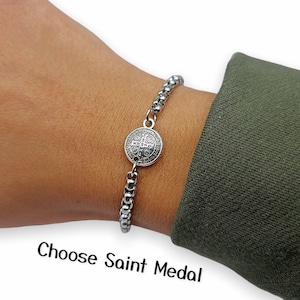 Kids Catholic Bracelet, Stainless Steel Bracelet, Protection Jewerly, Baby Baptism Gift, Baby Boy Gift, Communion Favor, Father Son Gift
