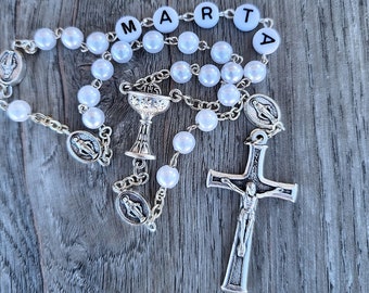First Holy Communion Confirmation Catholic Rosary Bedas Swarovski Pearl ans Crystal Rosary Girl Communion Confirmation Gift Quinceanera