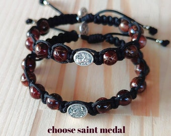 St Michael Beads Bracelet, Mens Bracelet, Boho Bracelet, Catholic Gift For Men, Beaded Bracelet, Christian Gift, Police Officer Gift