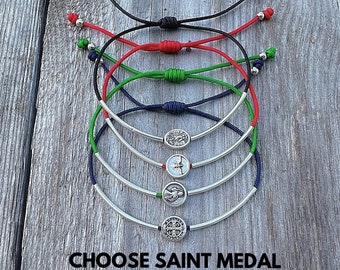 Simple Cord Bracelet, Catholic Saint Medal, St. Benedict, St. Michael, Miraculous Medal, Blessing Bracelet, Cooper Bracelet, Protection Gift