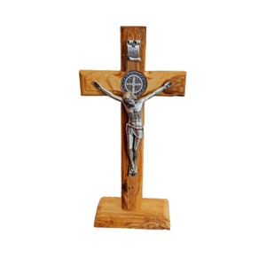 Olive Wood Cross From Medjugorje St Benedict Cross Table Cross Handmade - 8.5&quot; inches - Catholic Cross  Catholic Home Blessing Decor
