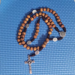 St. Benelic Wooden Rosary, Catholic Rosary, Saint Benedict Medal, Catholic Man Gift, Wooden Rosary, Men's Rosary