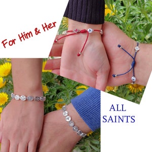 Personalized Couple Bracelet, Catholic Saints Bracelet, Letter Bracelet, Initial Iracelet, Cross Bracelet, Catholic Gift, Boyfriend Gift