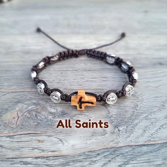 Brazilian Wood Saints Bracelet XL fit, Black & White Images | The Catholic  Company®