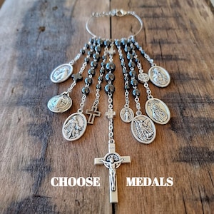 Rear View Mirror Charm, Cross Hanger, Catholic Car Accessories, Catholic Gift Men Women, Travel Protection Charm, Patron Saint Medals