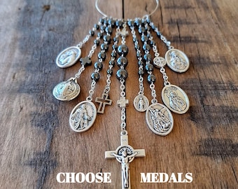 Charme de rétroviseur, Cintre croisé, Accessoires de voiture catholique, Cadeau catholique Hommes Femmes, Charme de protection de voyage, Médailles patronales