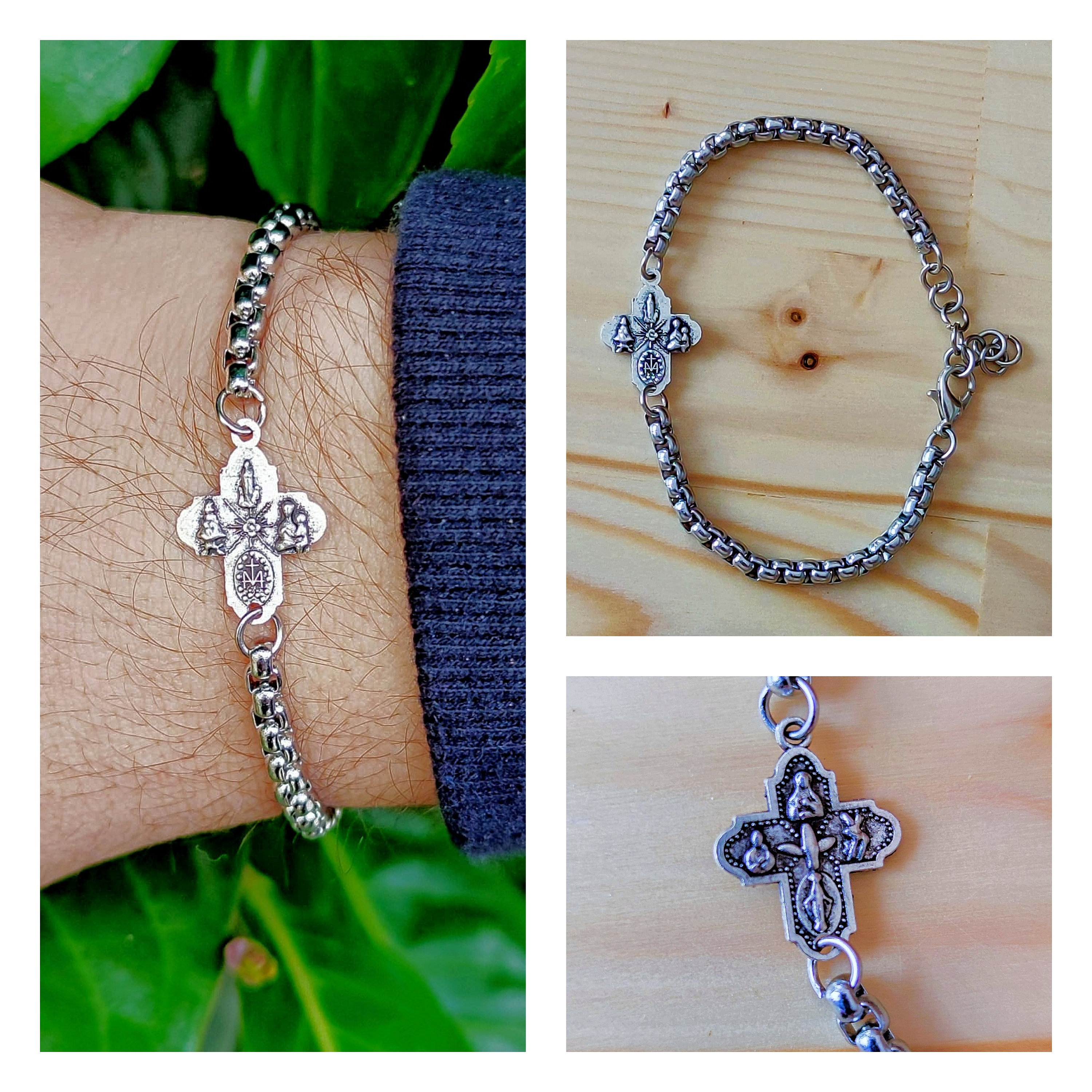 Cross Chain Bracelet 4 Way Cross Medal Catholic Bracelet Etsy