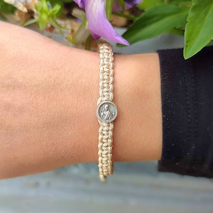 St Gerard Charm Bracelet, Macrame Bracelet, Fertility Bracelet, Patron Saint of Mothers, Pregnancy Bracelet, Catholic Gift