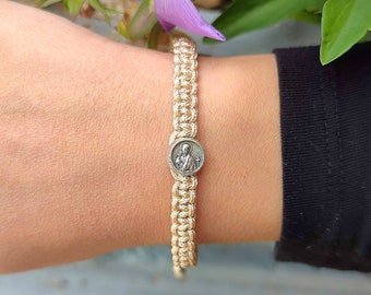 St Gerard Charm Bracelet, Macrame Bracelet, Fertility Bracelet, Patron Saint of Mothers, Pregnancy Bracelet, Catholic Gift