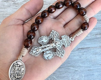Pardon Crucifix Catholic Keychain, Chaplet, Olive Wood Prayer Beads, Car Accessories, House Keys Accessories, Church Gifts, Gift For Men