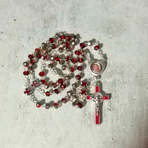 Handmade Catholic Necklace Rosary, Rosary Beads, Virgin Mary Center, Prayer Beads, Red Rosary, Godmother Gift, RCIA Gift, Blur