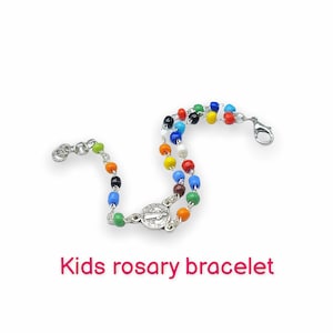 Kids colorful rosary bracelet with st benedict medal kids handmade christian jewelry devotional medal st benedict bracelet gift for kids
