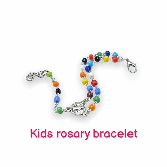 Kids Colorful Rosary Bracelet With St Benedict Medal Kids Handmade