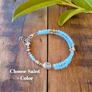 Catholic rosary bracelet | handmade Catholic gift for him or her | stretch rosary with custom Saint medal | St Michael Gerard Dymphna