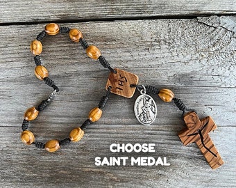 Rosaire en bois d’olivier, Chapelet de voiture, Rosaire automatique, Mini Rosaire, Faveurs de première communion, Faveurs de baptême, Cintre de rétroviseur, Médaille Saint-Michel