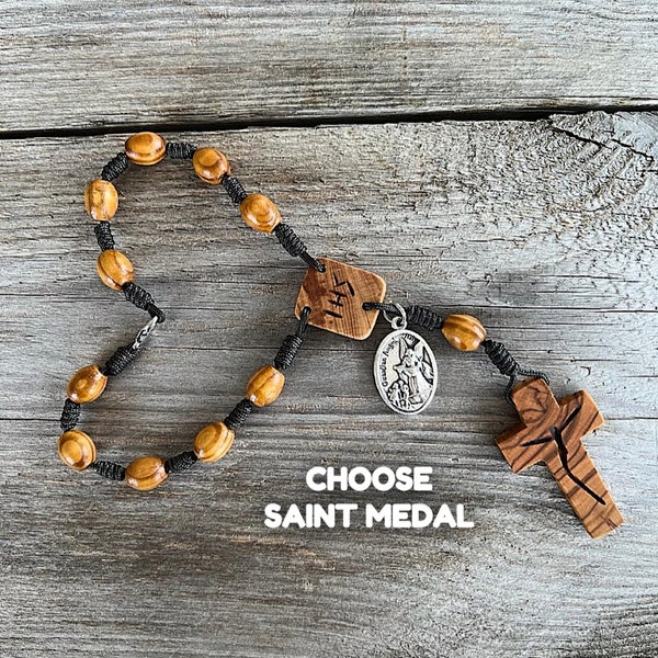 Olive Wood Rosary, Car Rosary, Auto Rosary, Mini Rosary, First Communion Favors, Baptism Favors, Rearview Mirror Hanger, St Michael Medal