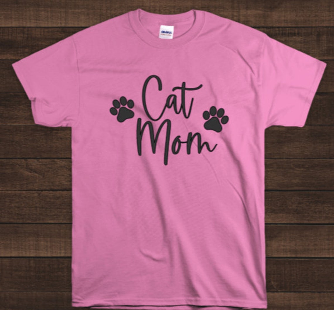 Cat Mom TShirt Cat Mom Tee With Paw Print Assorted Colors Etsy