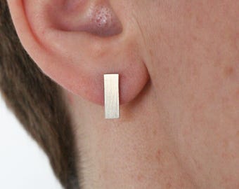 Sterling Silver Bar Stud Earrings – Minimalist Small Everyday Silver Jewelry Gift