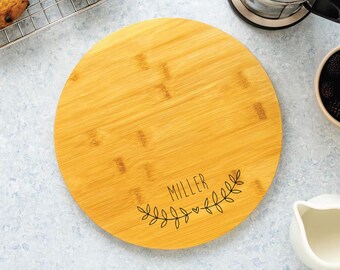 Personalized Round Bamboo Charcuterie Board – 12 Inch Custom Engraved Cheese Board, Wedding Gift, Housewarming Serving Tray