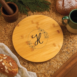 Personalized Round Bamboo Charcuterie Board – 12 Inch Custom Engraved Cheese Board, Wedding Gift, Housewarming Serving Tray