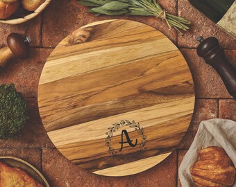 15" Personalized Engraved Wooden Lazy Susan: Rustic Rotating Serving Tray