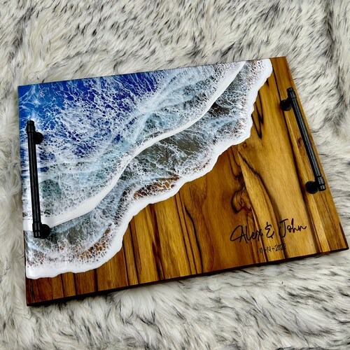 CUSTOM Ocean Resin Charcuterie Board shops with Handles, charcuterie board resin, epoxy resin charcuterie board, laser engraved, employee gifts