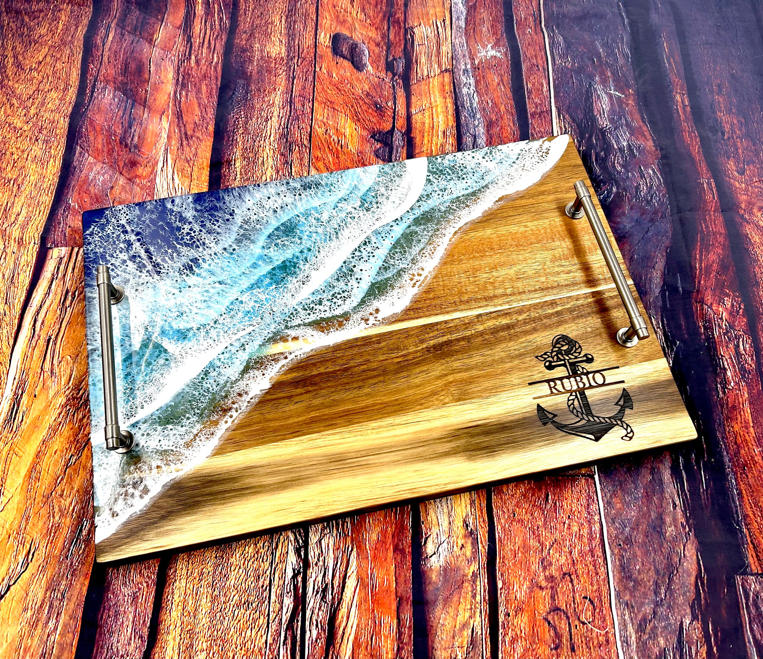 Walnut Wood Cutting Board with Resin Ocean Realistic Blue Wave Art –  DaphNew Design