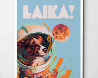 Laika • Space Poster • Lunar Astronaut • Unframed Sci fi Fine Wall Art Print of Laika the Dog