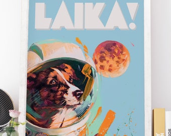 Laika Space Dog Poster • Sci-Fi Fine Art Print, Framed