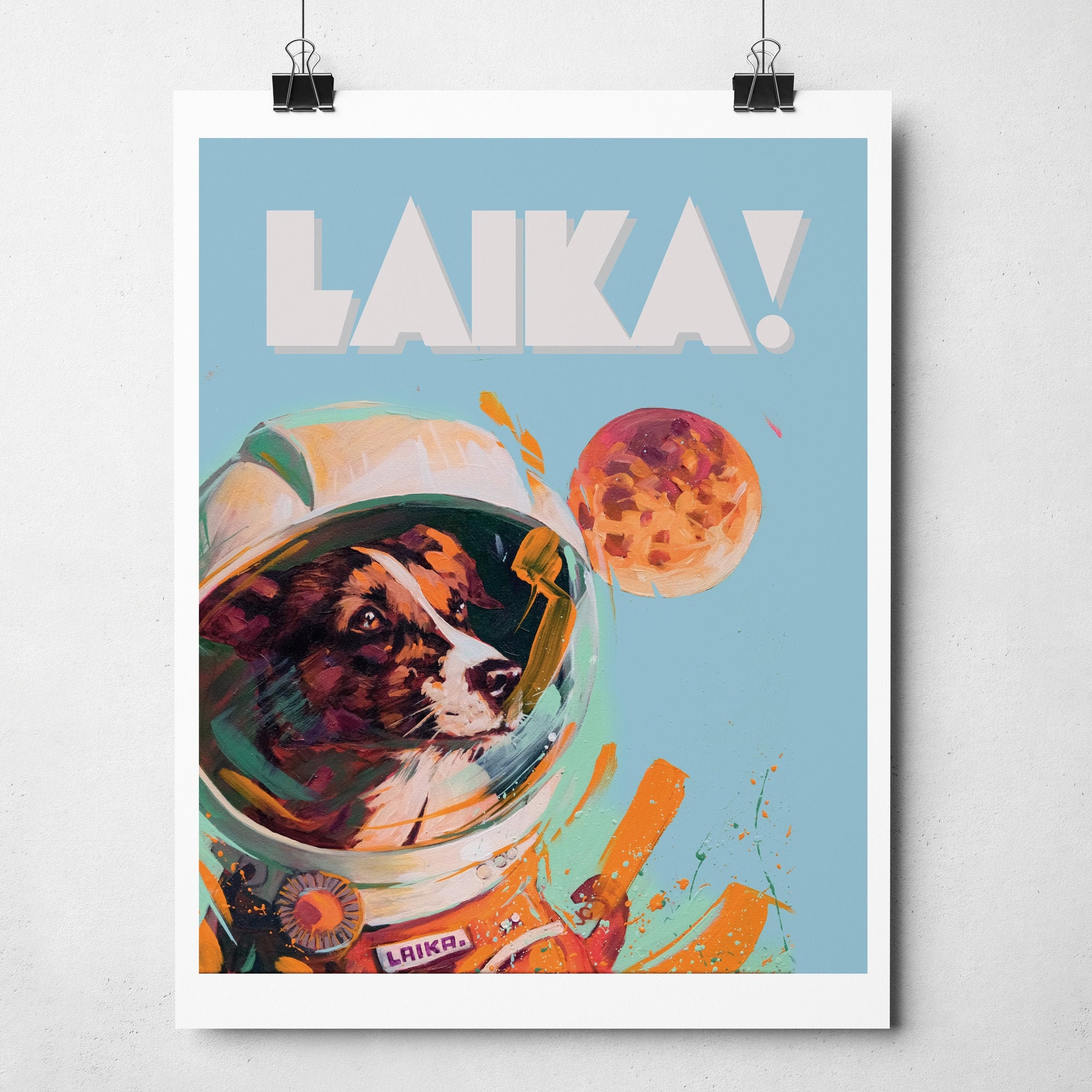 Vintage Soviet Space Dogs Laika Kraft Poster - 16.5x11.7 Inch Retro Space Art