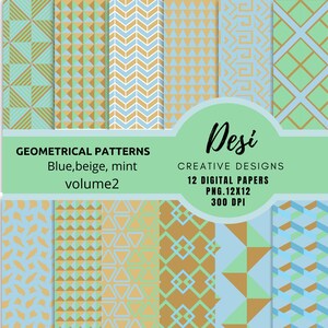 GEOMETRIC  Pattern,diamonds,lines,traingles, int green,beige and baby blue  paper pack