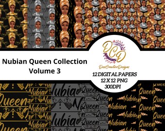 NUBIAN QUEEN #3, Embrace your Nubian Queen, Digital Paper Pack  12x12, Strong ,Powerful, and FEARLESS