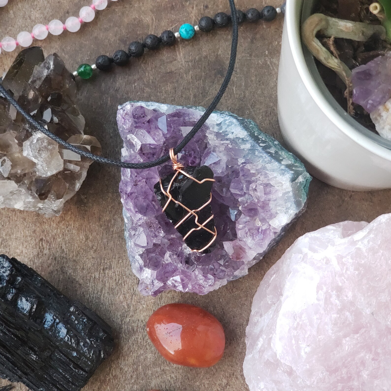 OBSIDIAN collar de piedra natural obsidiana negra envolvida Etsy