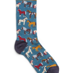 Ladies Bamboo Socks - Horses Teal