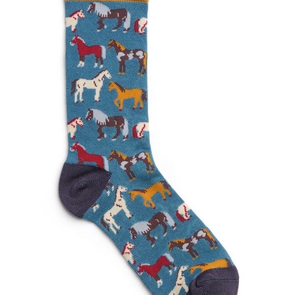 Ladies Bamboo Socks - Horses Teal