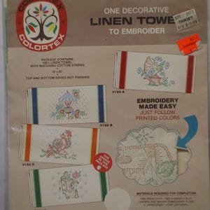 Vintage Colortex Pre-Printed / Stamped Linen Kitchen Towel to Embroider #3150D Phone
