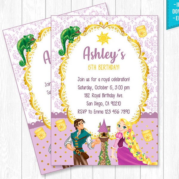 Tangled Invitation Princess Party Tangled Bundle Rapunzel Invite - INSTANT DOWNLOAD - EDITABLE text