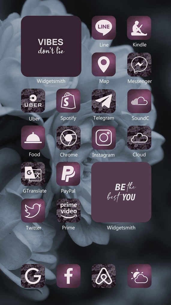 250 Floral Purple Theme iOS14 App Icons Personalize Homescreen Icons| Minimalist iPhone Icons Digital Download Aesthetic Floral App Icons
