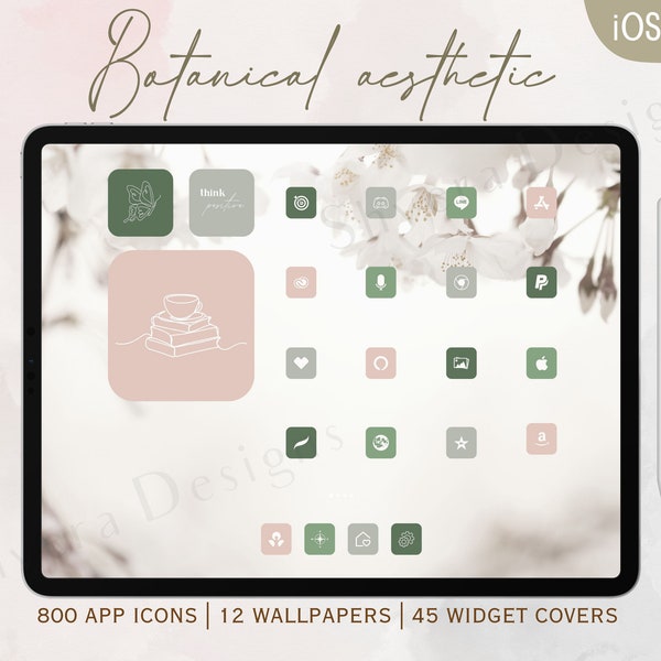 1000 Botanical APP ICON PACK for iPad Homescreen Customization | iOS 16 | iOS 15 | 12 Wallpapers | 45 Widget Covers |  Boho iPad aesthetic